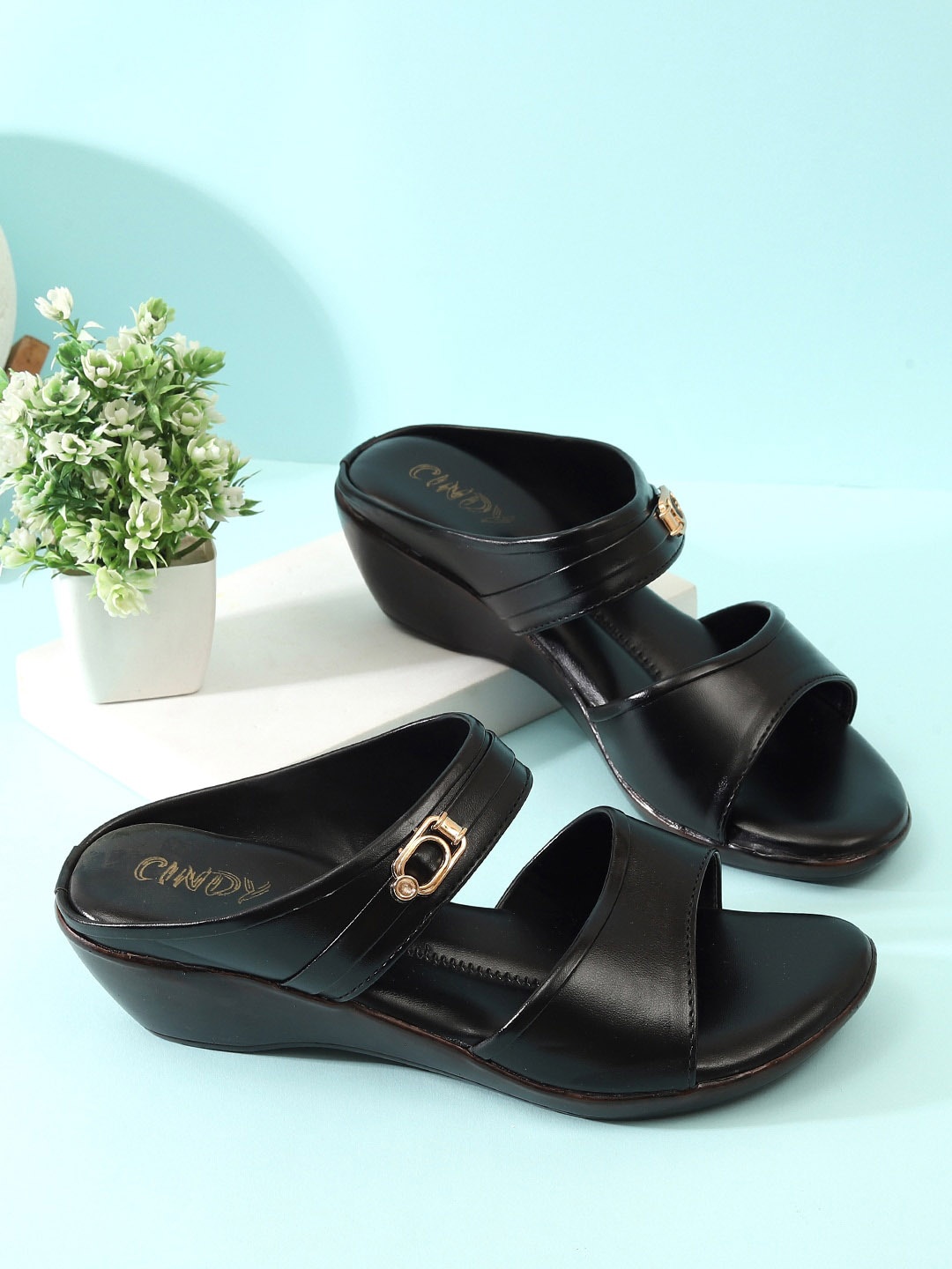 

Cindy Open Toe Wedges, Black
