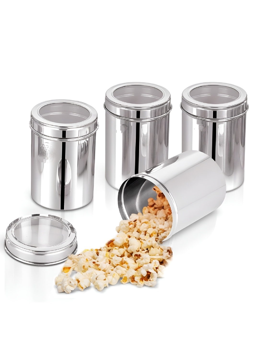 

ATROCK Silver-Toned 4 Pieces Stainless Steel Dishwasher Safe Food Containers 1ltr