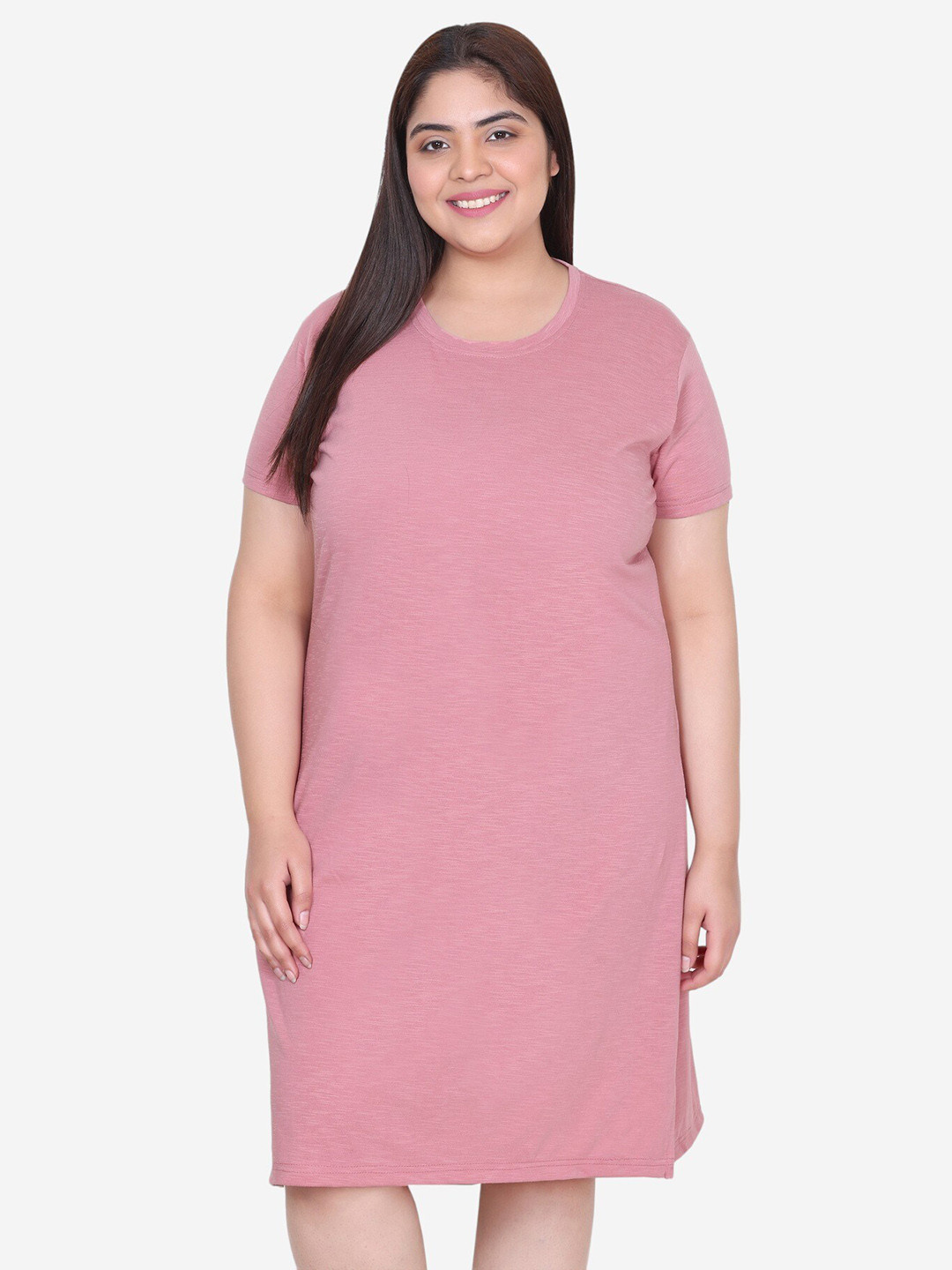 

IN Love Plus Size Round Neck Short Sleeves T shirt Night Dress, Rust