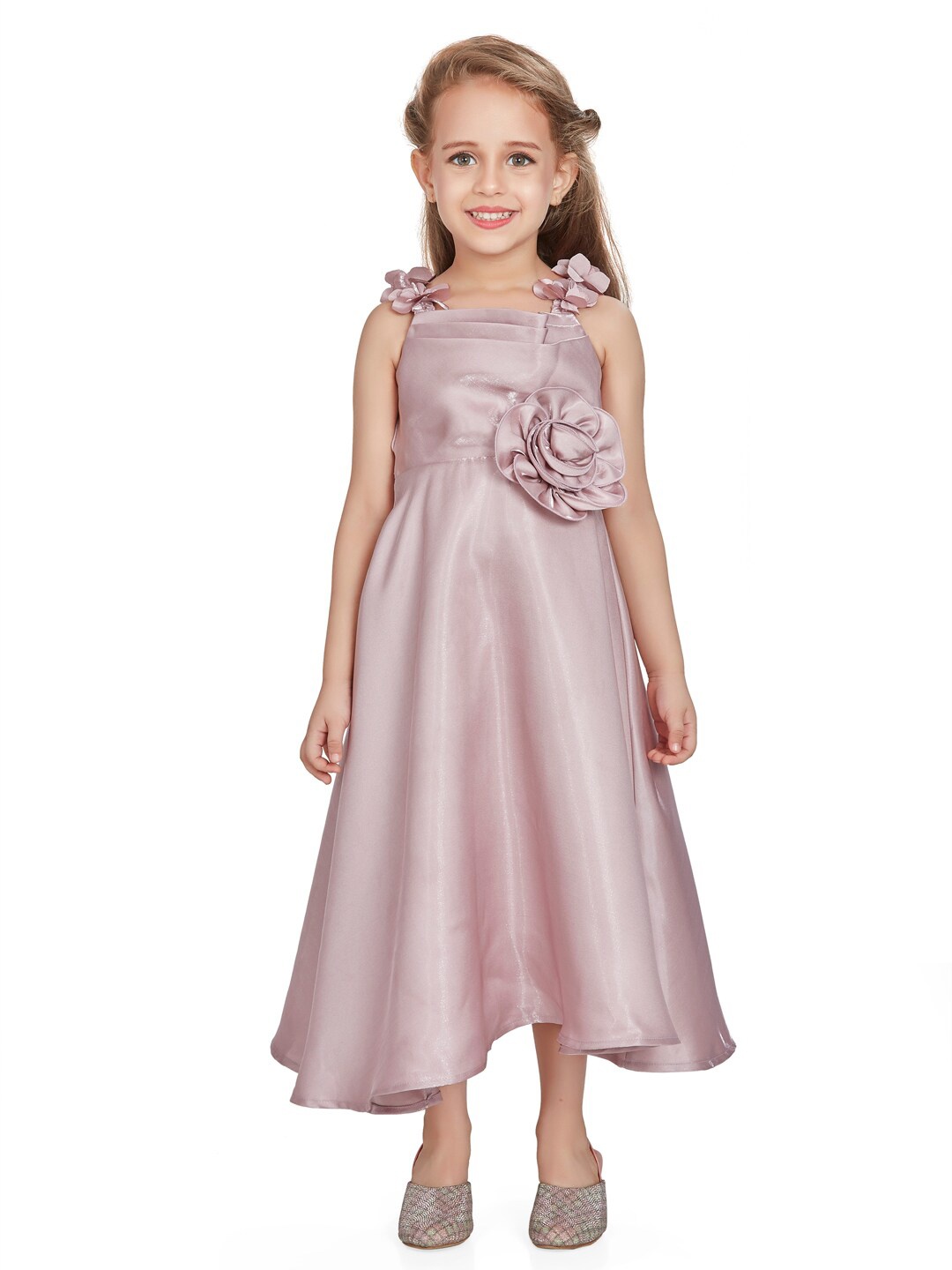

Peppermint Girls Self Design Sleeveless Gown Maxi Dress, Peach