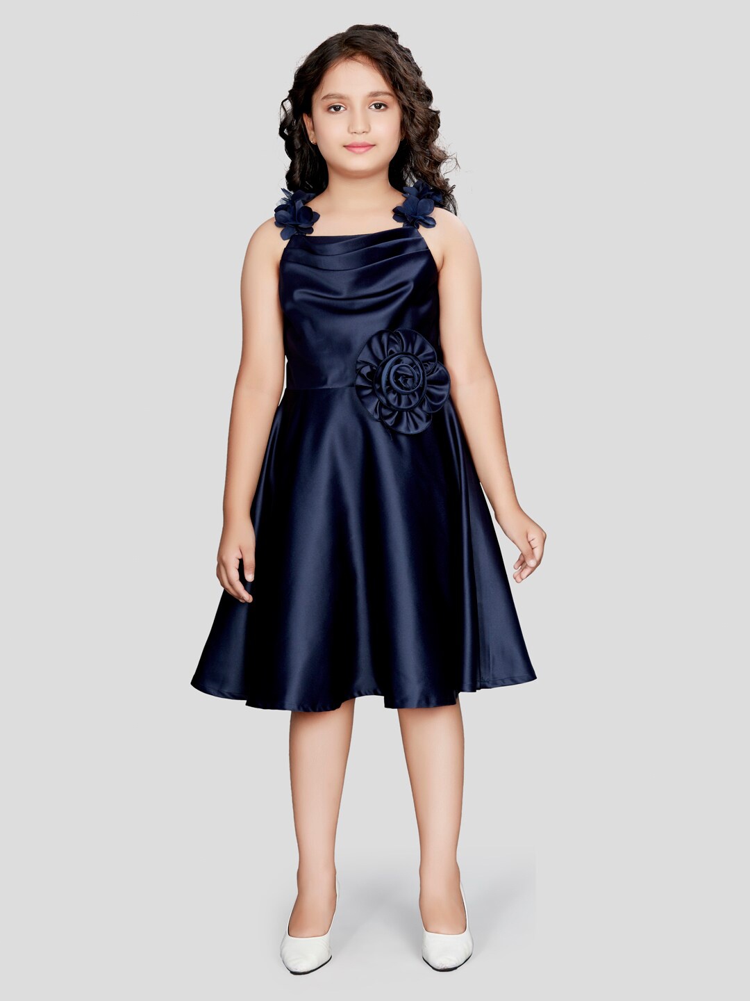 

Peppermint Girls Square Neck Sleeveless Fit & Flare Dress, Navy blue