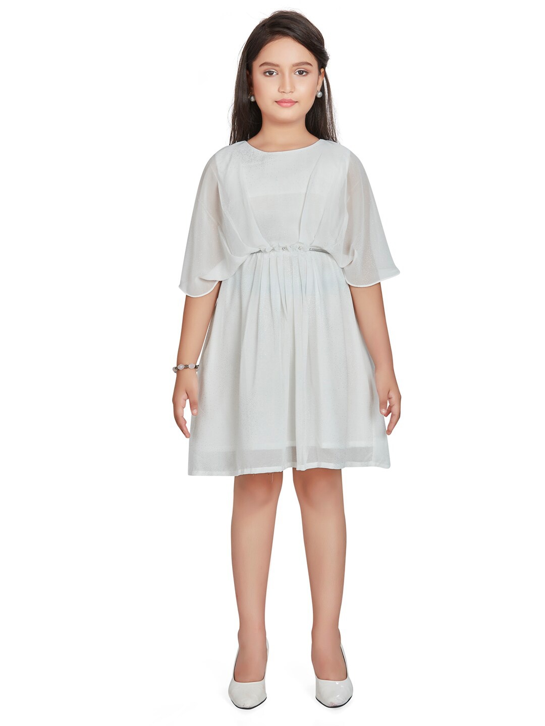 

Peppermint Girls Round Neck Kimono Sleeves Party Fit & Flare Dress, White