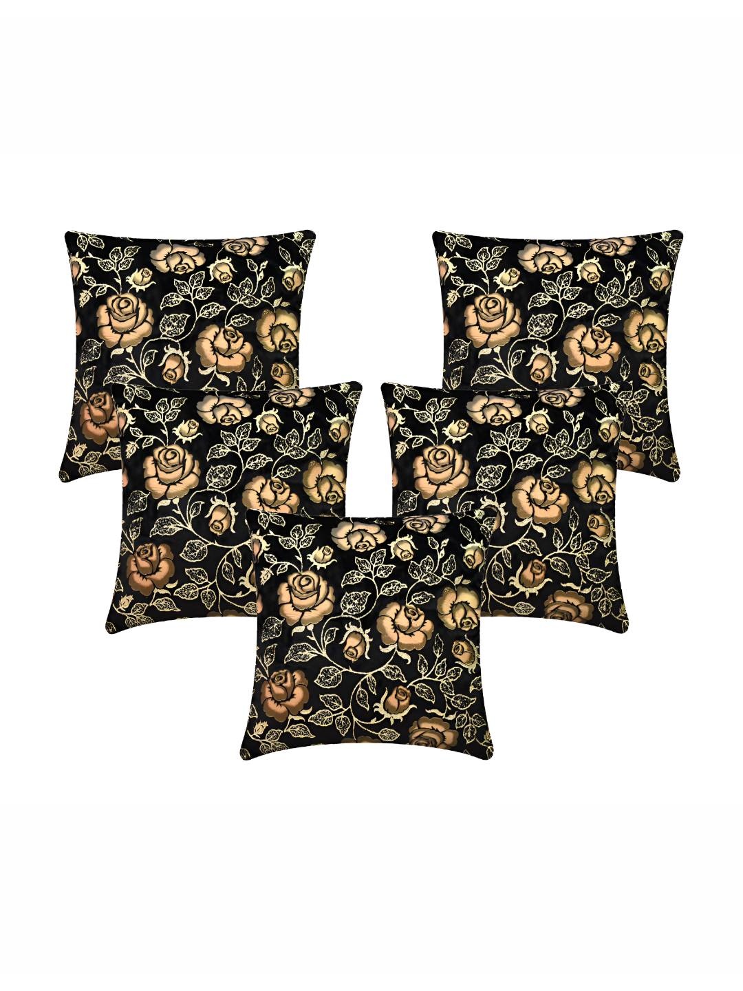 

CASA-NEST Black 5 Pieces Rose Embroidery Square Velvet Cushion Covers