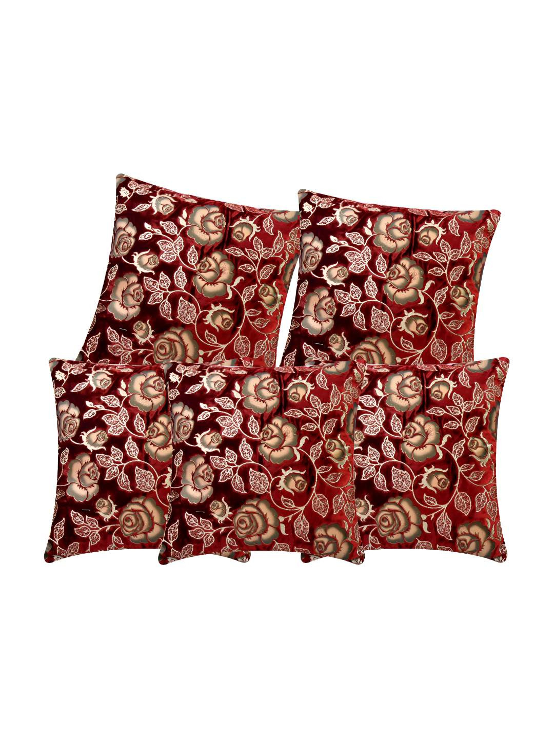 

CASA-NEST Red 5 Pieces Rose Embroidery Square Velvet Cushion Covers