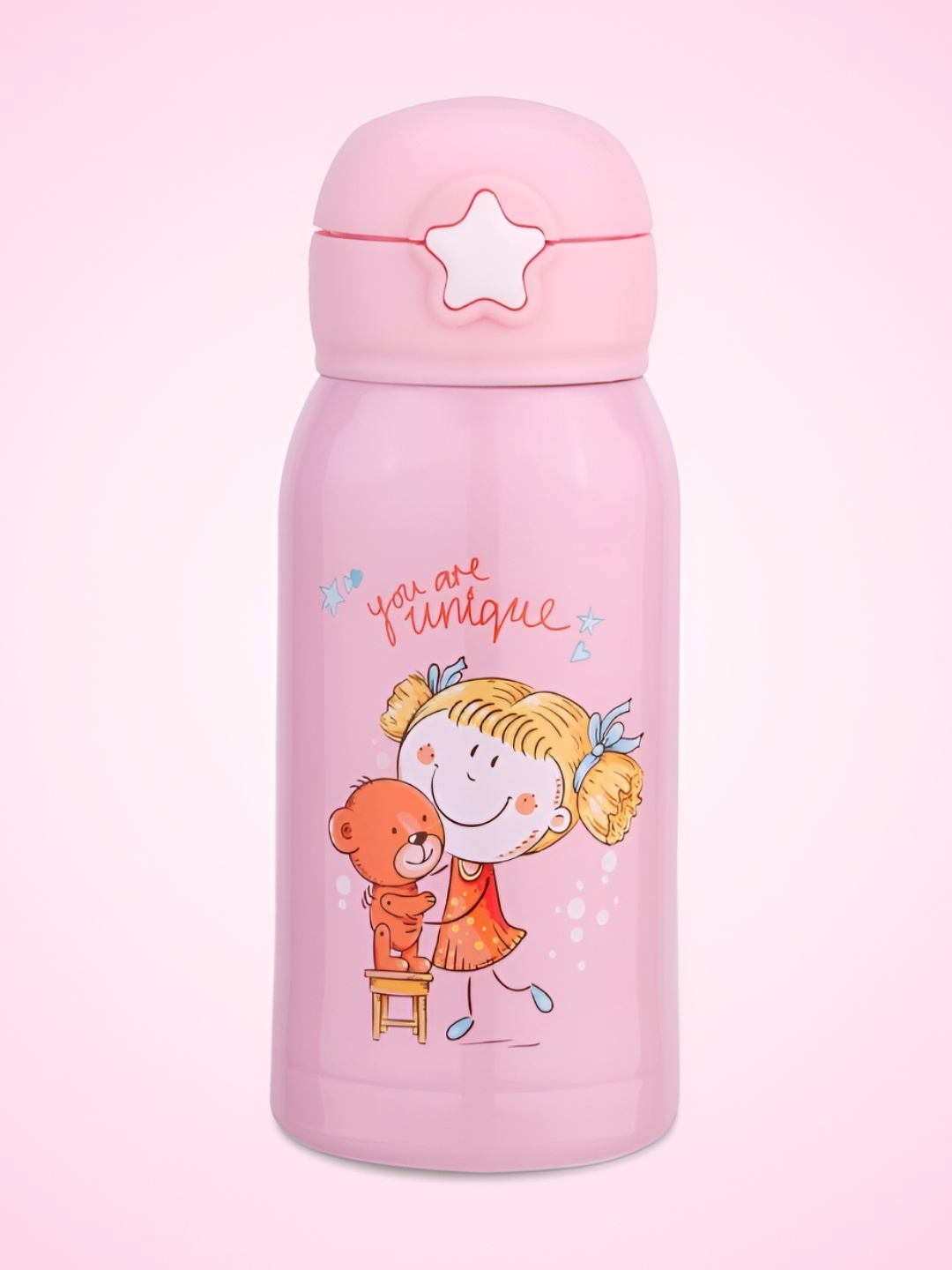 

CLAY CRAFT Kids Vacuum Thermo Steel Hot & Cold Water Bottle 550 ml, Pink