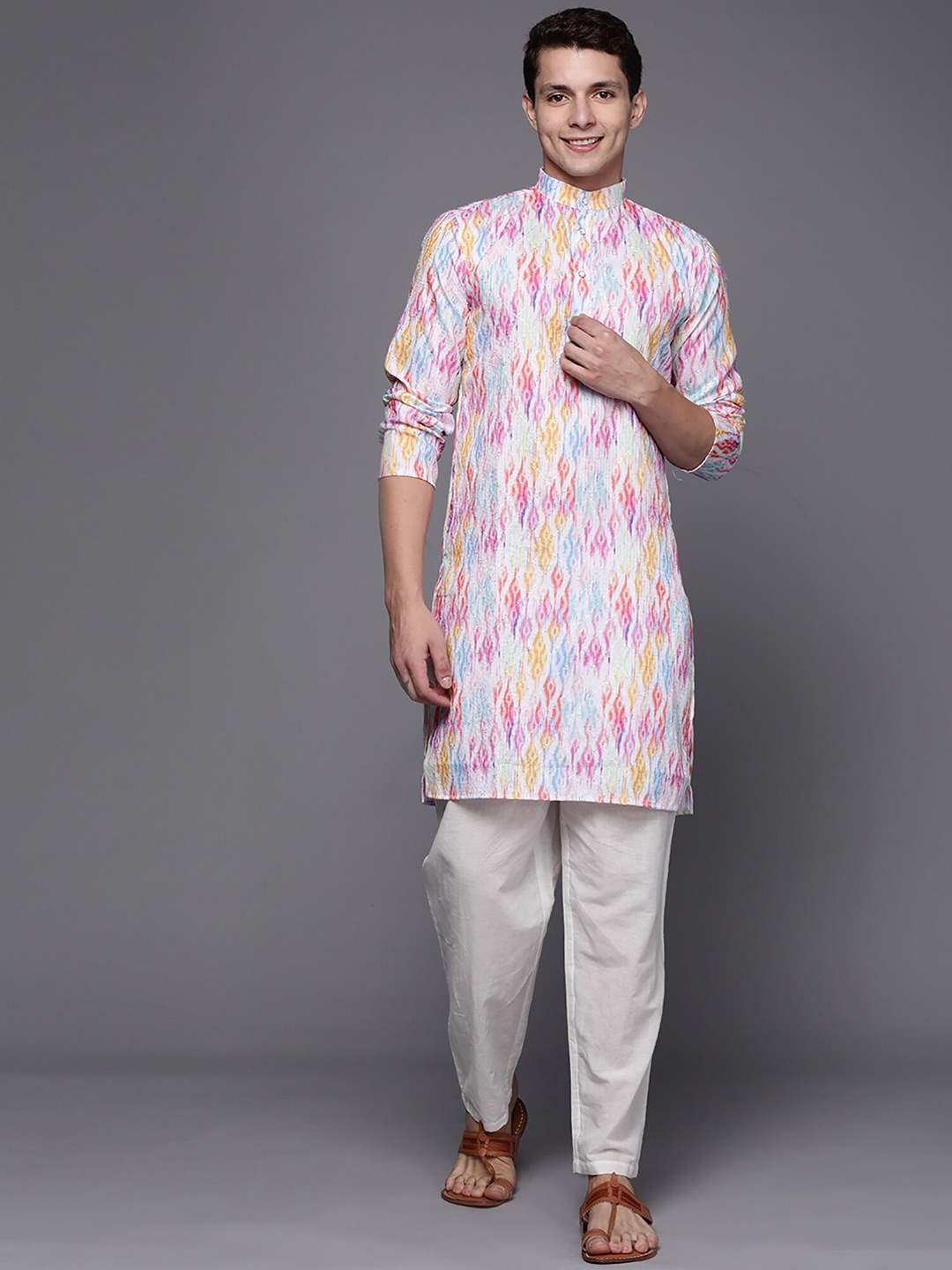 

Indo Era Ethnic Motifs Printed Pure Cotton Kurta, White