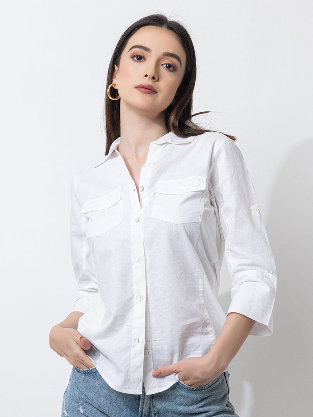 

ARMISTO Women Modern Tailored Fit Opaque Party Shirt, White