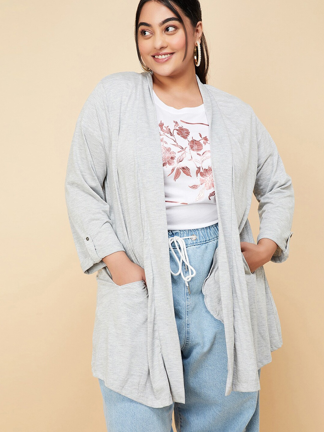 

max Women Longline Open Front Shrug, Grey