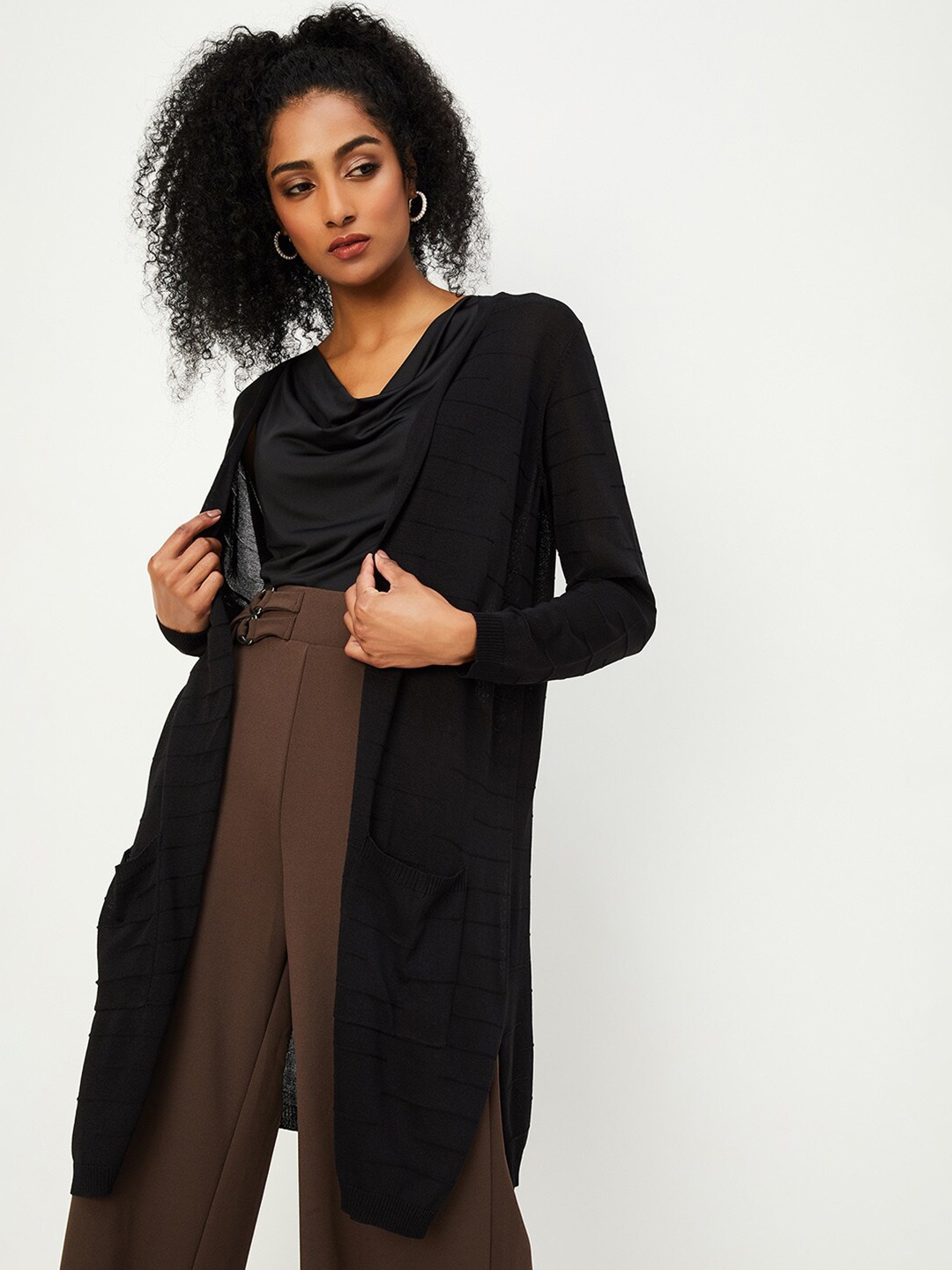 

max Longline Acrylic Open Front Shrug, Black