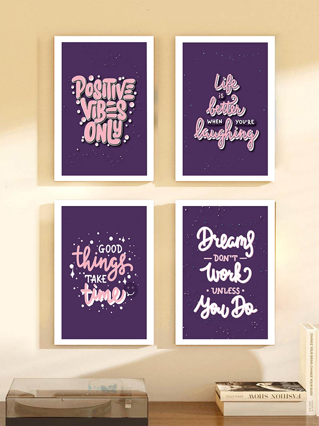 

Art Street Purple & White 4 Pcs Motivational Quotes Wall Arts