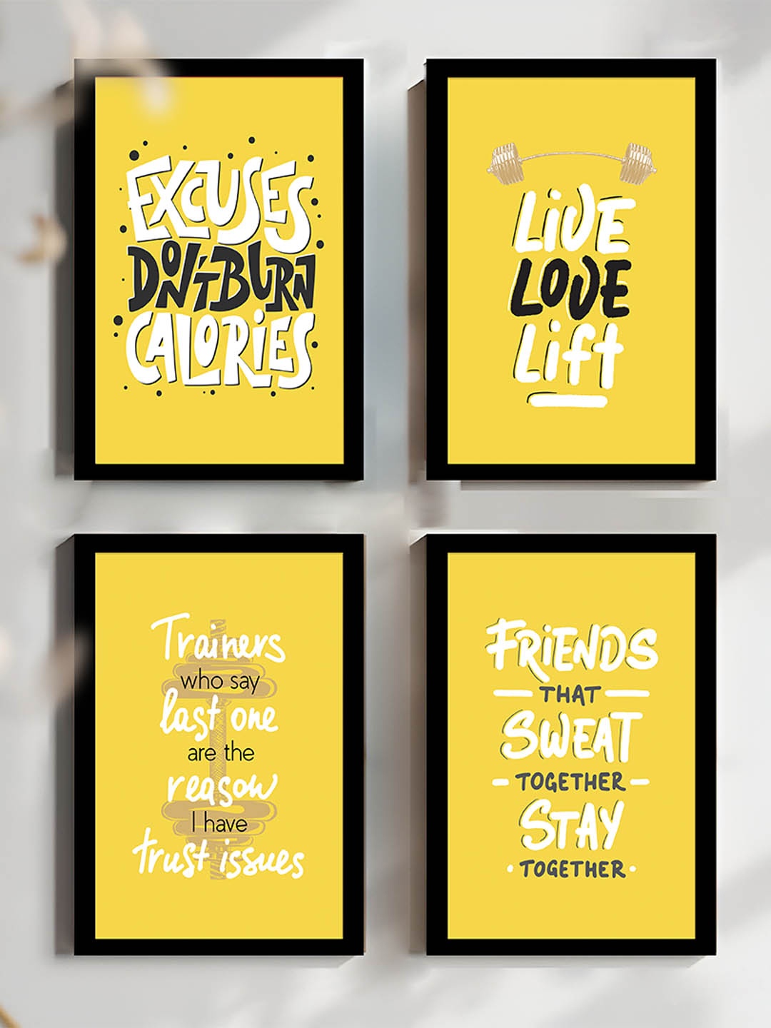 

Art Street Yellow & Black 4 Pieces Gym Motivational Quotes Wall Arts