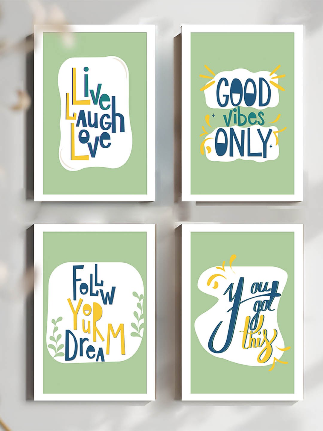 

Art Street White & Green 4 Pieces Motivational Quotes Wall Arts