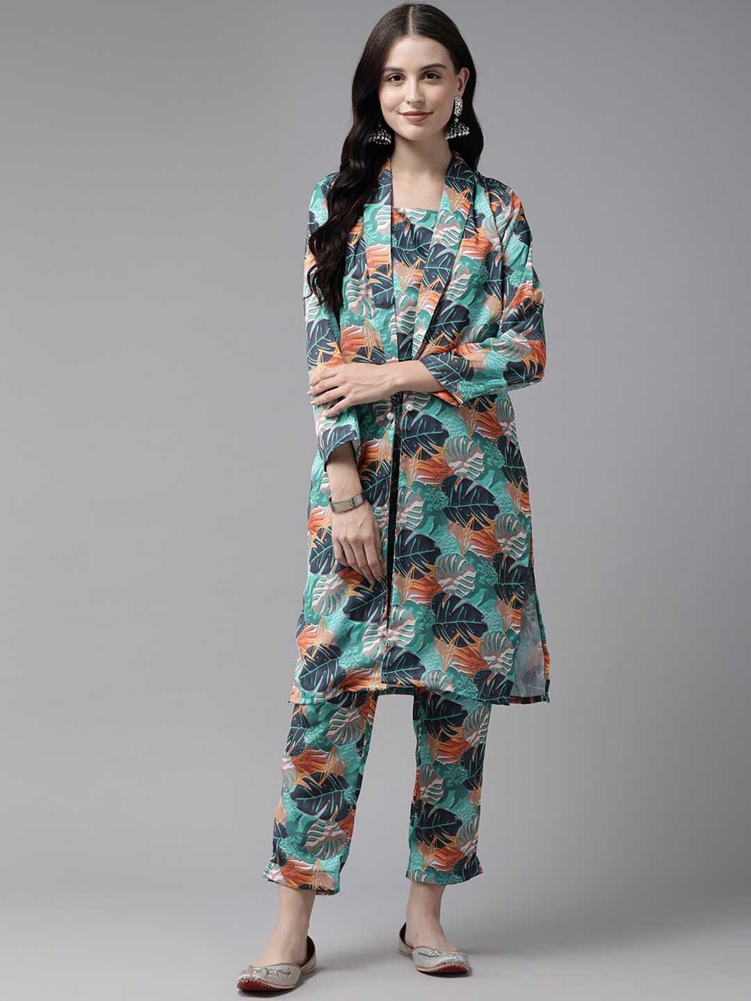 

BAESD Women Floral Printed Pure Cotton Kurta with Trousers & Shrug, Multi