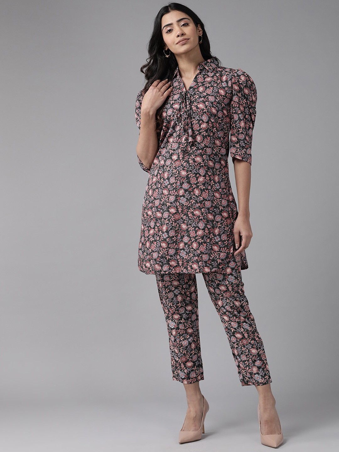 

BAESD Ethnic Motifs Printed Pure Cotton Tunic & Trouser, Black