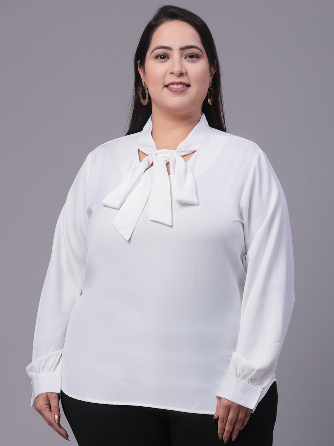 

Style Quotient Plus Size Tie-Up Neck Top, White
