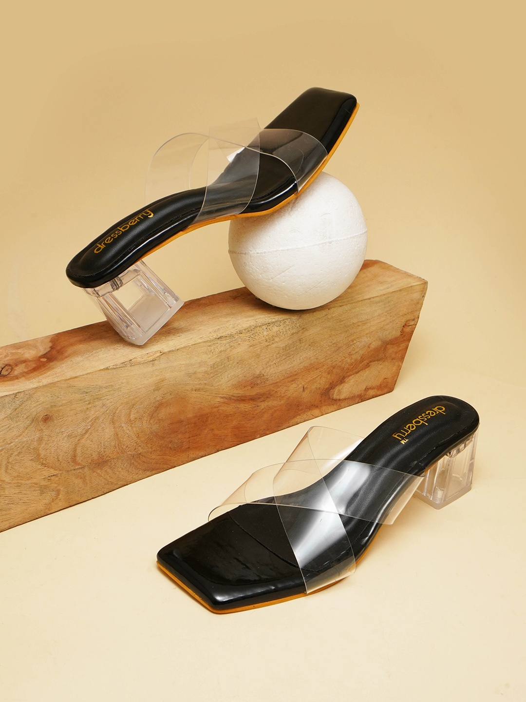 

DressBerry Open Toe Block Heels, Black
