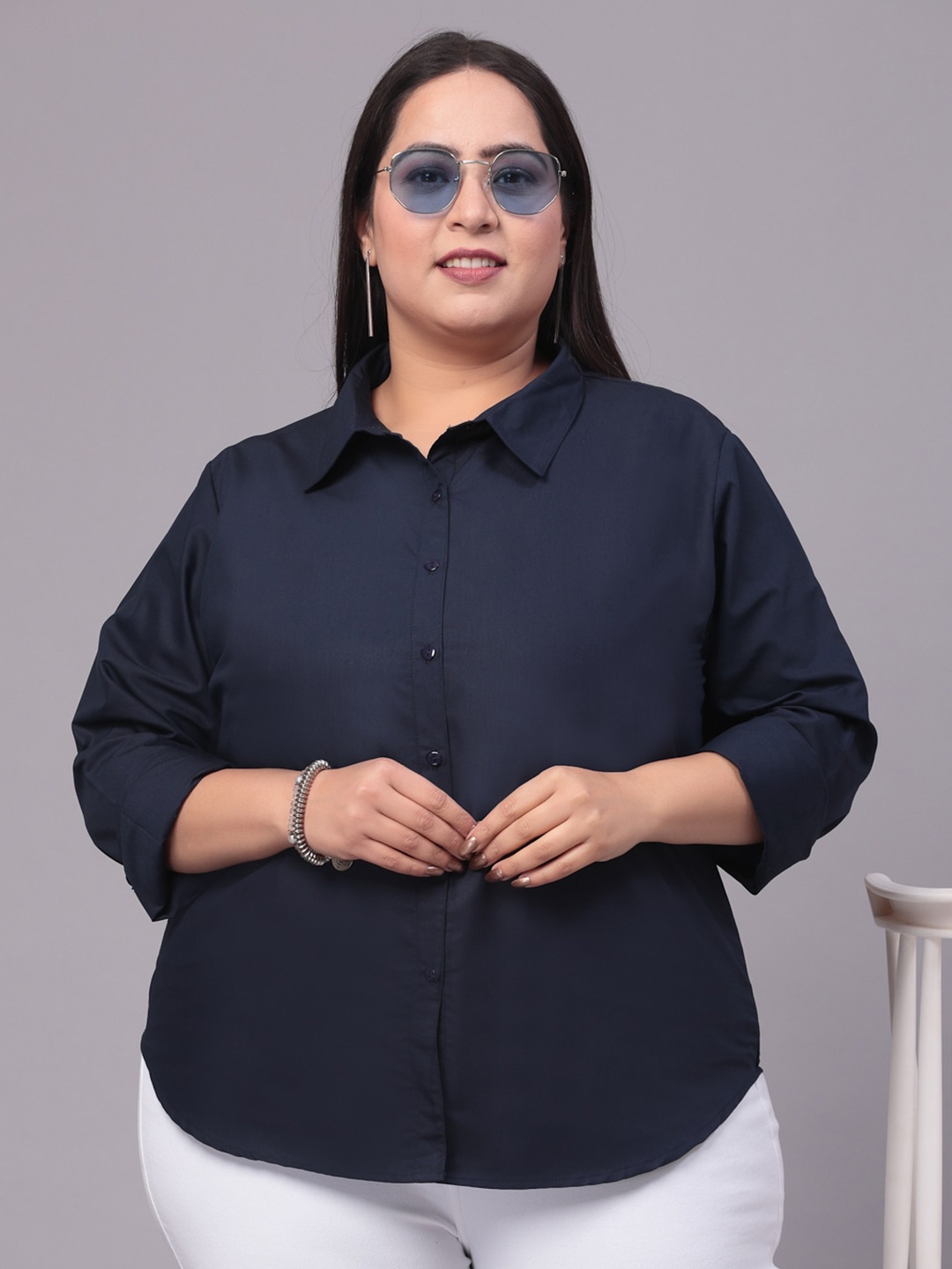 

Style Quotient Plus Size Smart Opaque Formal Shirt, Navy blue