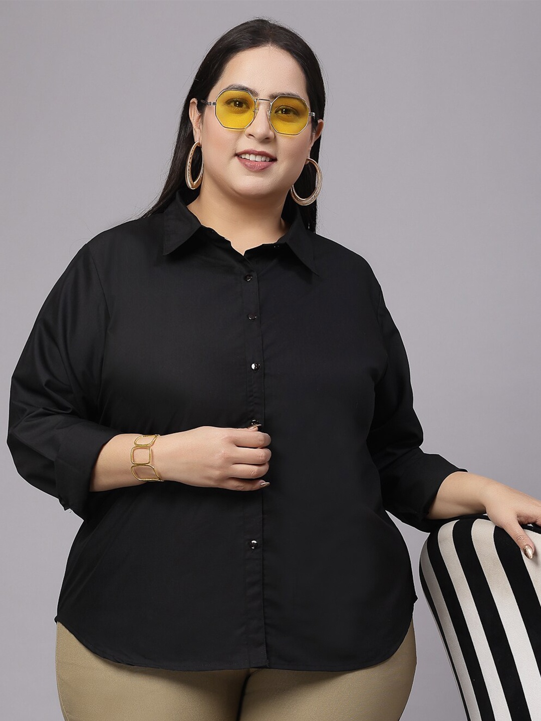 

Style Quotient Spread Collar Plus Size Smart Opaque Formal Shirt, Black