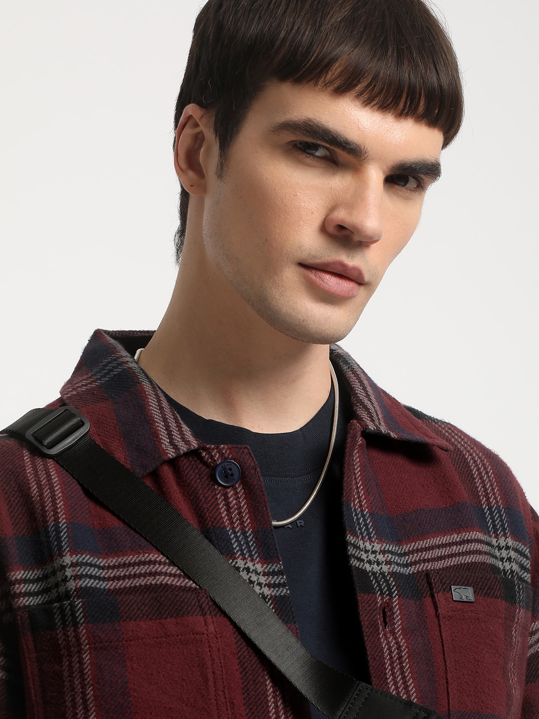 

THE BEAR HOUSE Men Checked Regular Fit Cotton Shacket, Brown