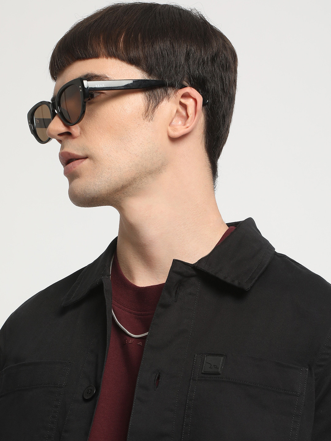 

THE BEAR HOUSE Men Solid Regular FIt Cotton Shacket, Black