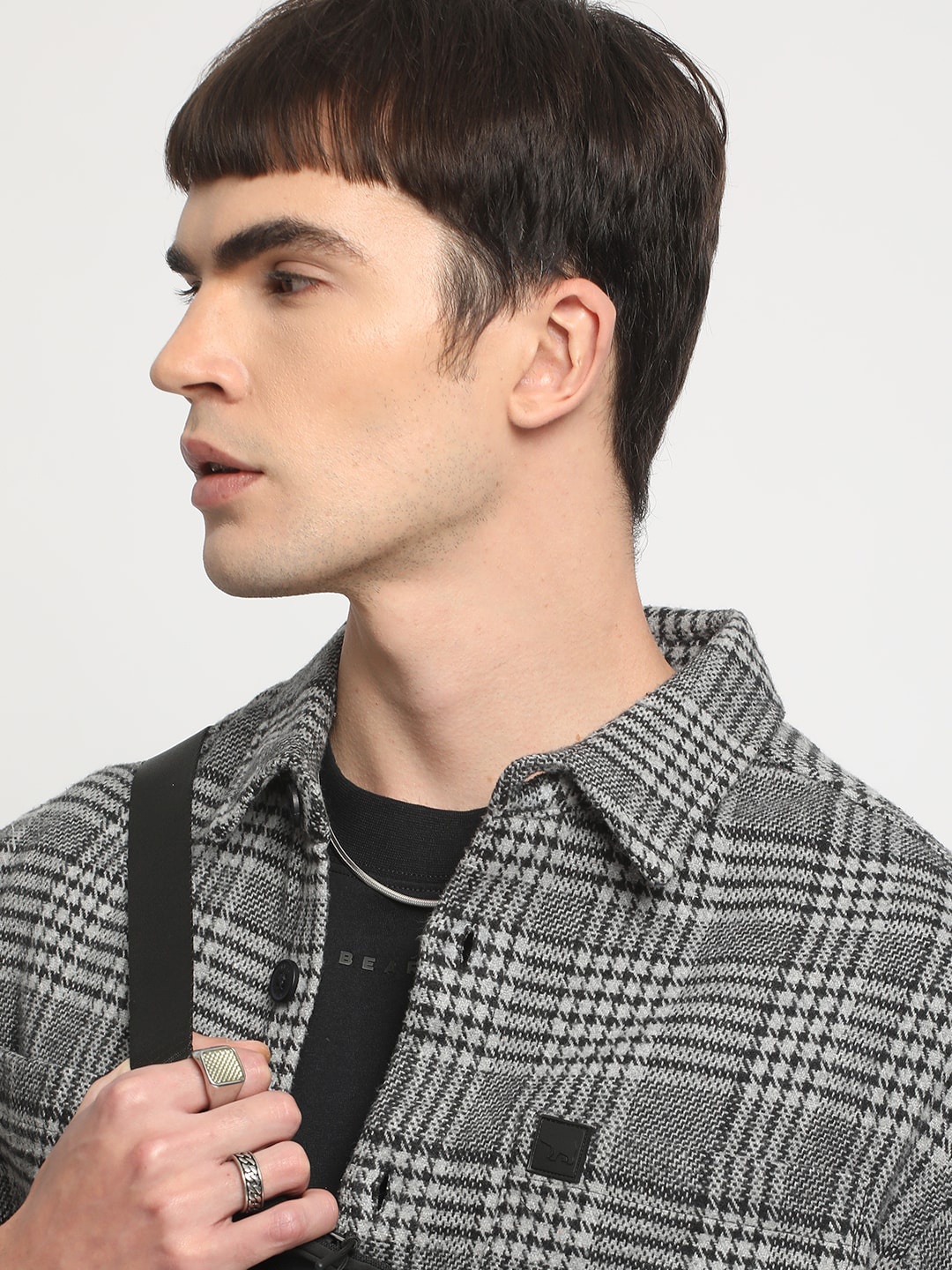 

THE BEAR HOUSE Men Checked Relaxed FIt Cotton Shacket, Grey