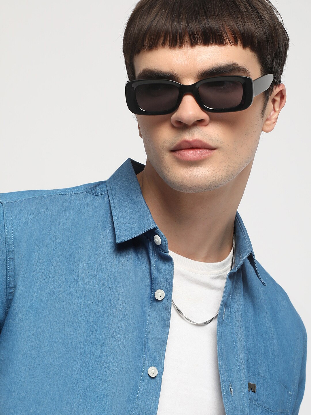 

THE BEAR HOUSE Slim Fit Opaque Cotton Casual Shirt, Blue
