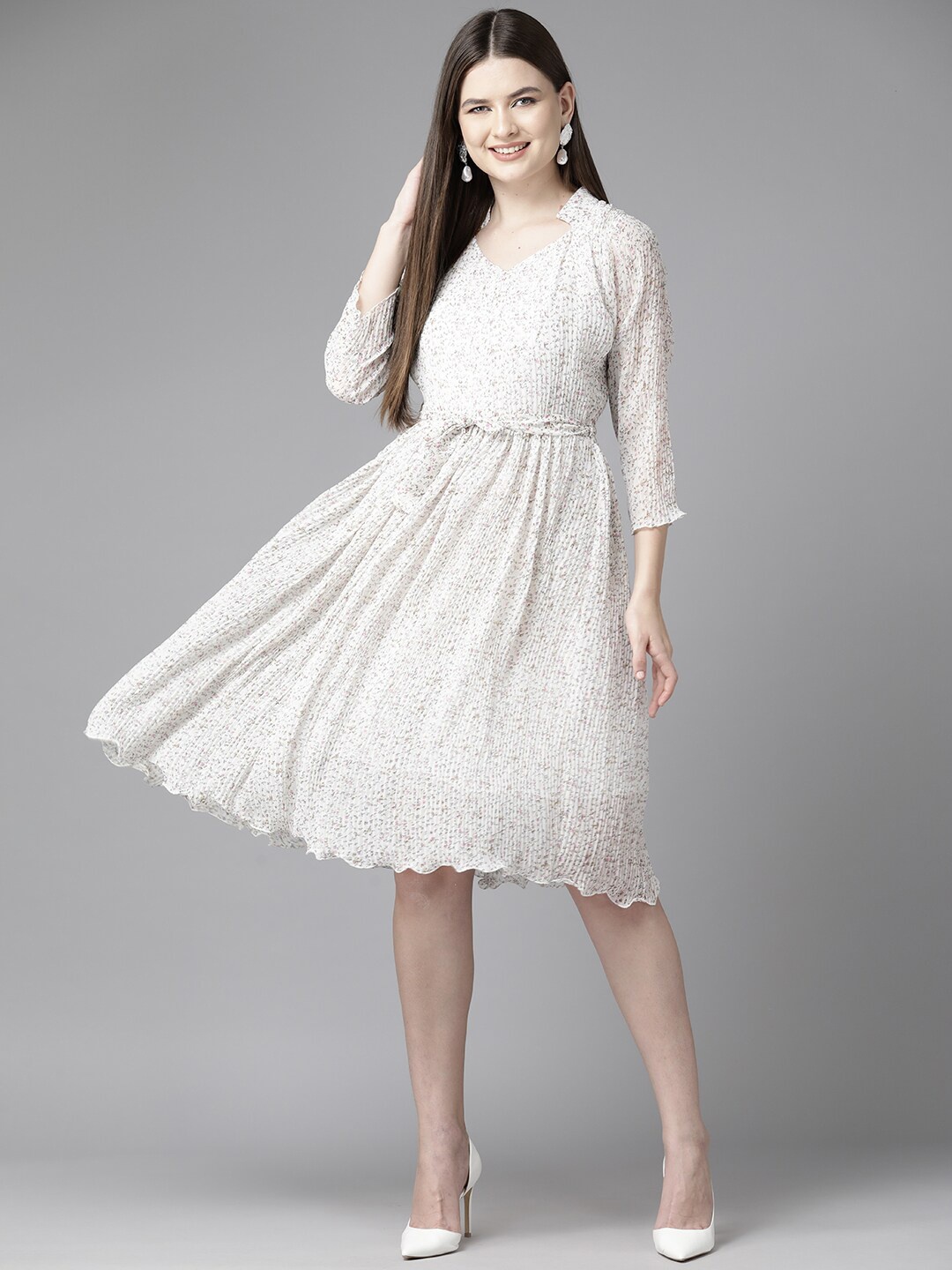

BAESD Floral Print V-Neck Georgette Blouson Dress, White