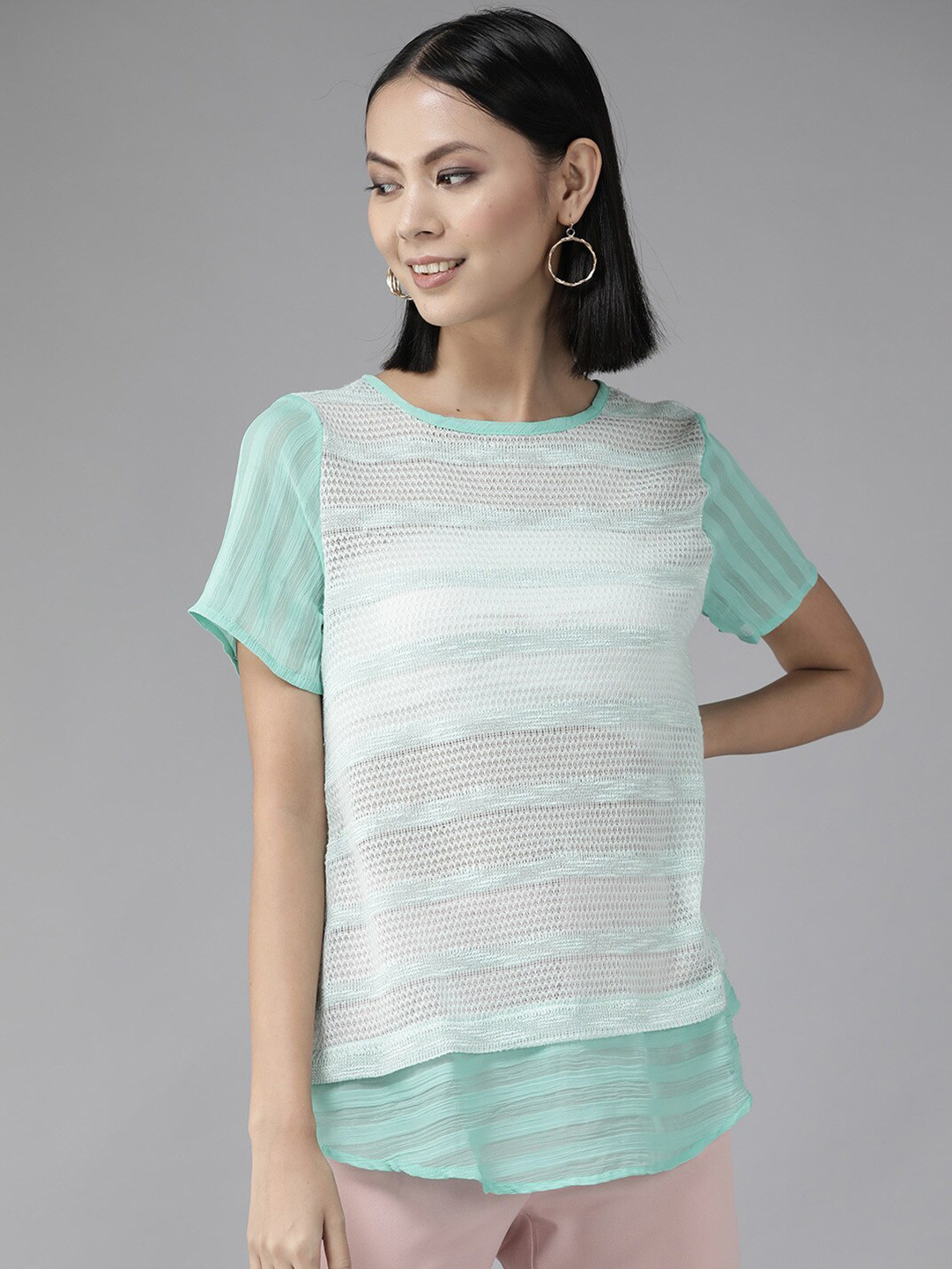 

BAESD Striped Georgette Top, Sea green