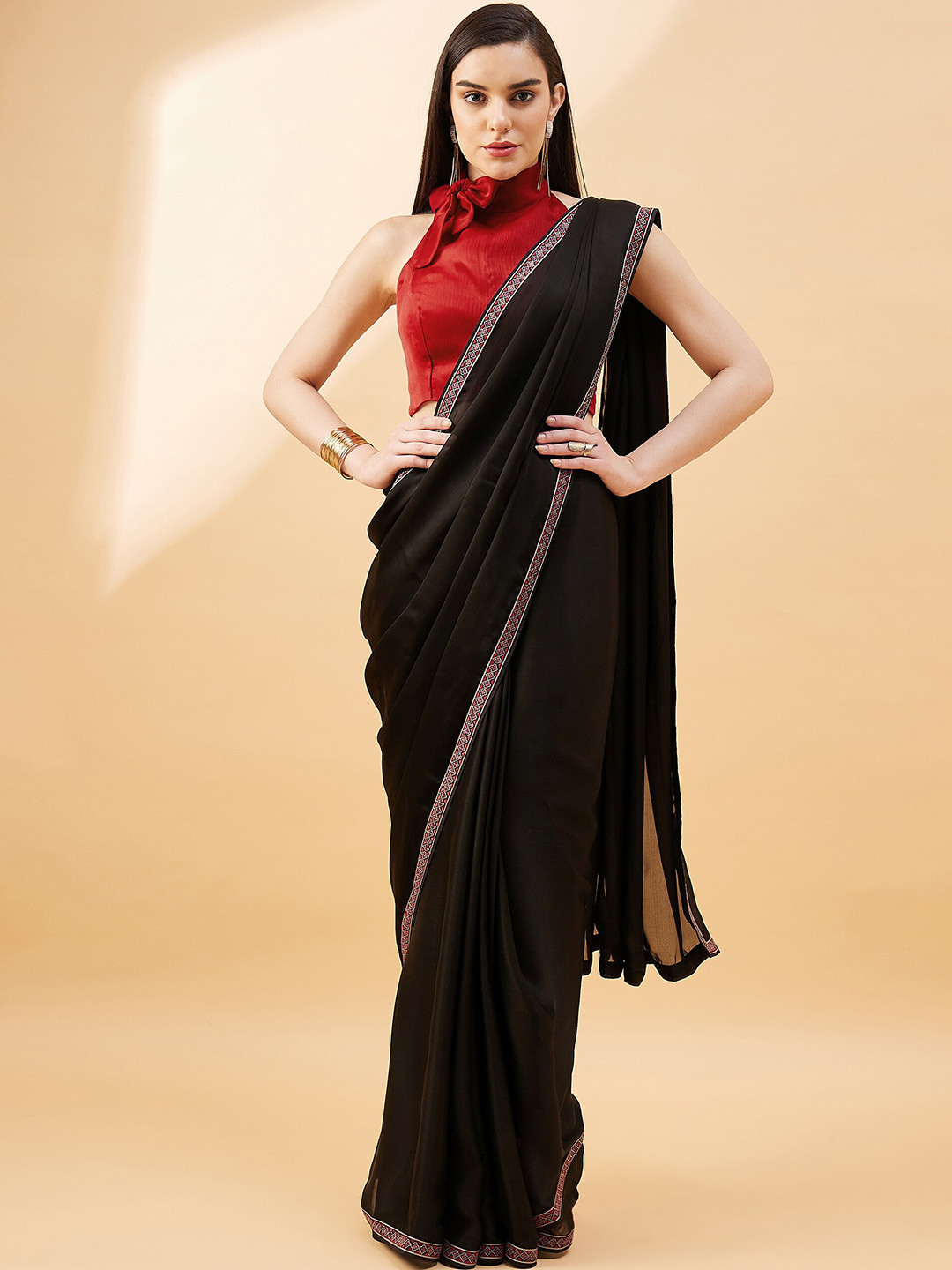 

all about you Satin Embellished Saree, Black