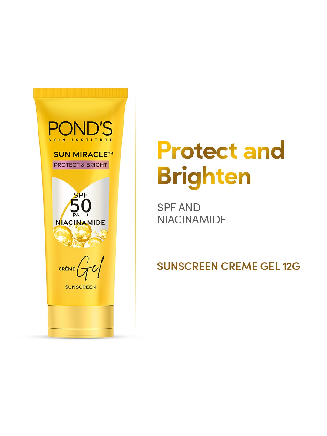 

Ponds Sun Miracle Protect & Bright SPF 50 PA+++ Creme Gel Sunscreen - 12 g, Yellow