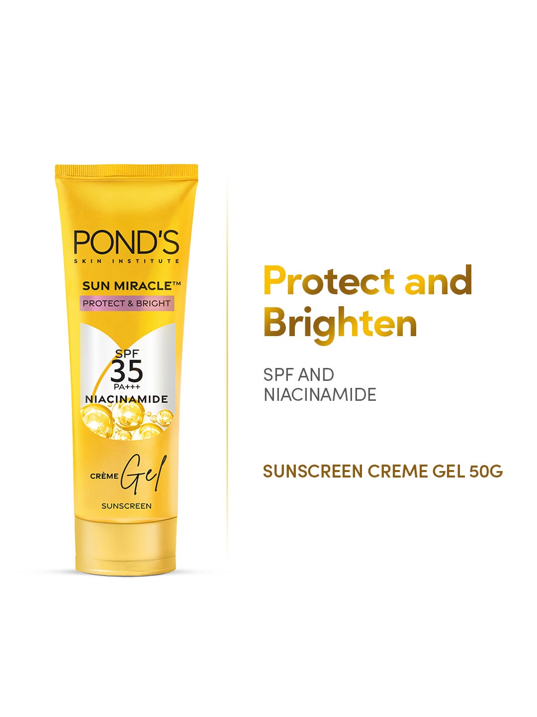 

Ponds Sun Miracle Protect & Bright SPF 35 PA+++ Creme Gel Sunscreen - 50 g, Yellow