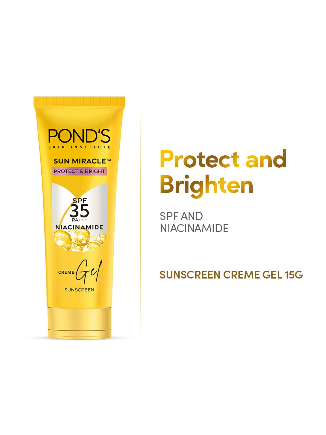 

Ponds Sun Miracle Protect & Bright SPF 35 PA+++ Creme Gel Sunscreen - 15 g, Yellow