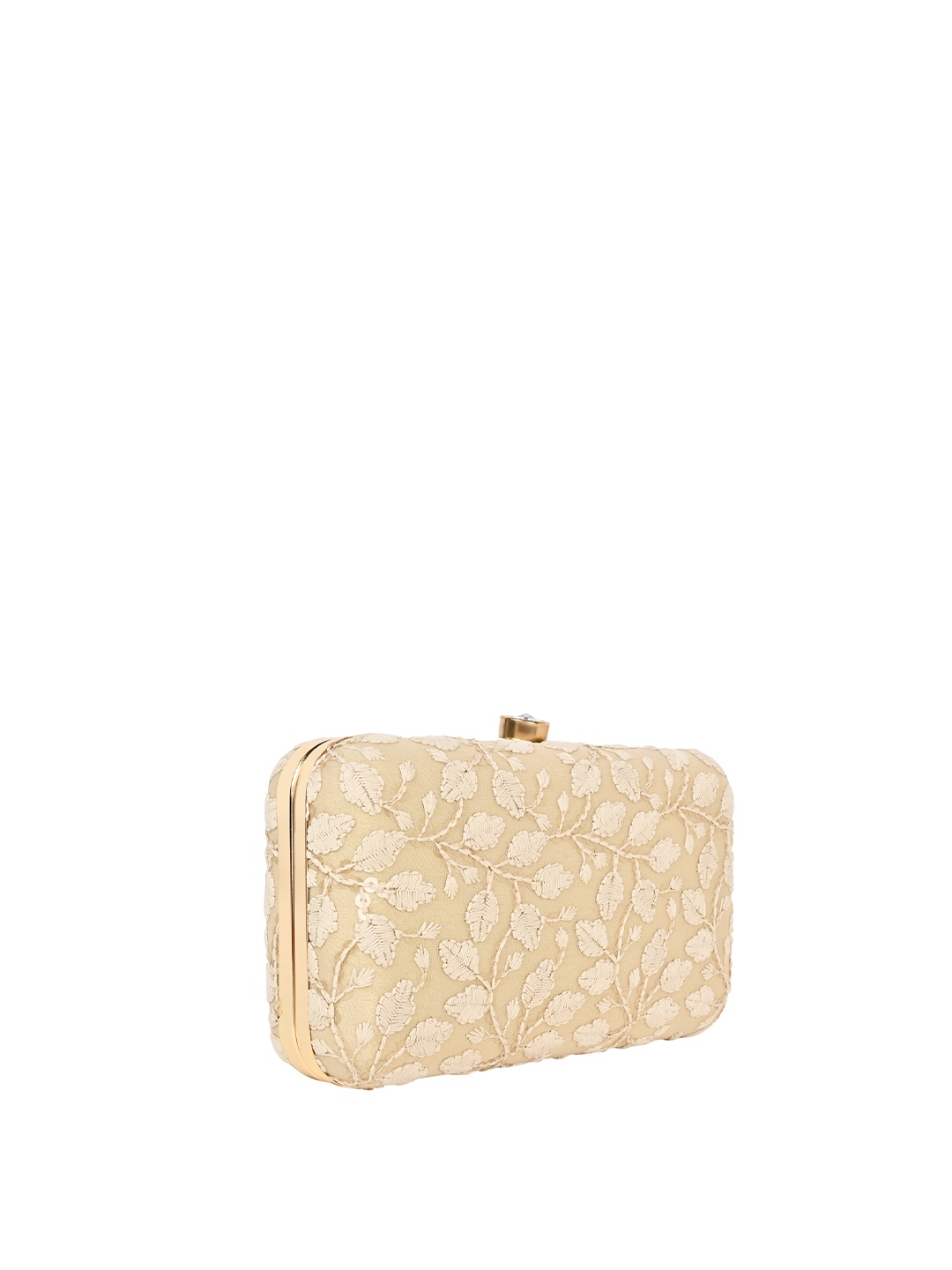 

HORRA Floral Embroidered Box Clutch, Cream