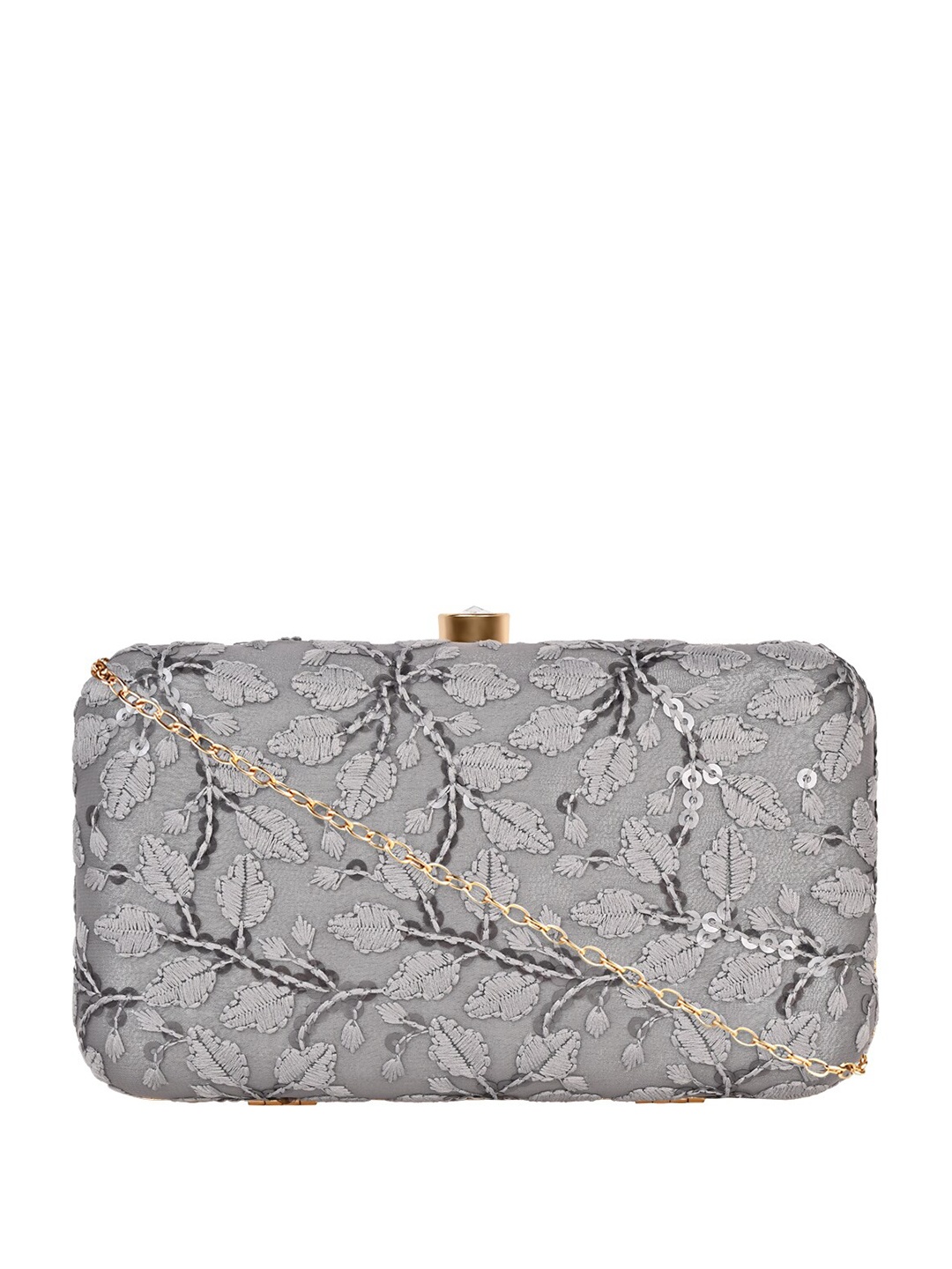 

HORRA Embroidered Box Clutch, Grey