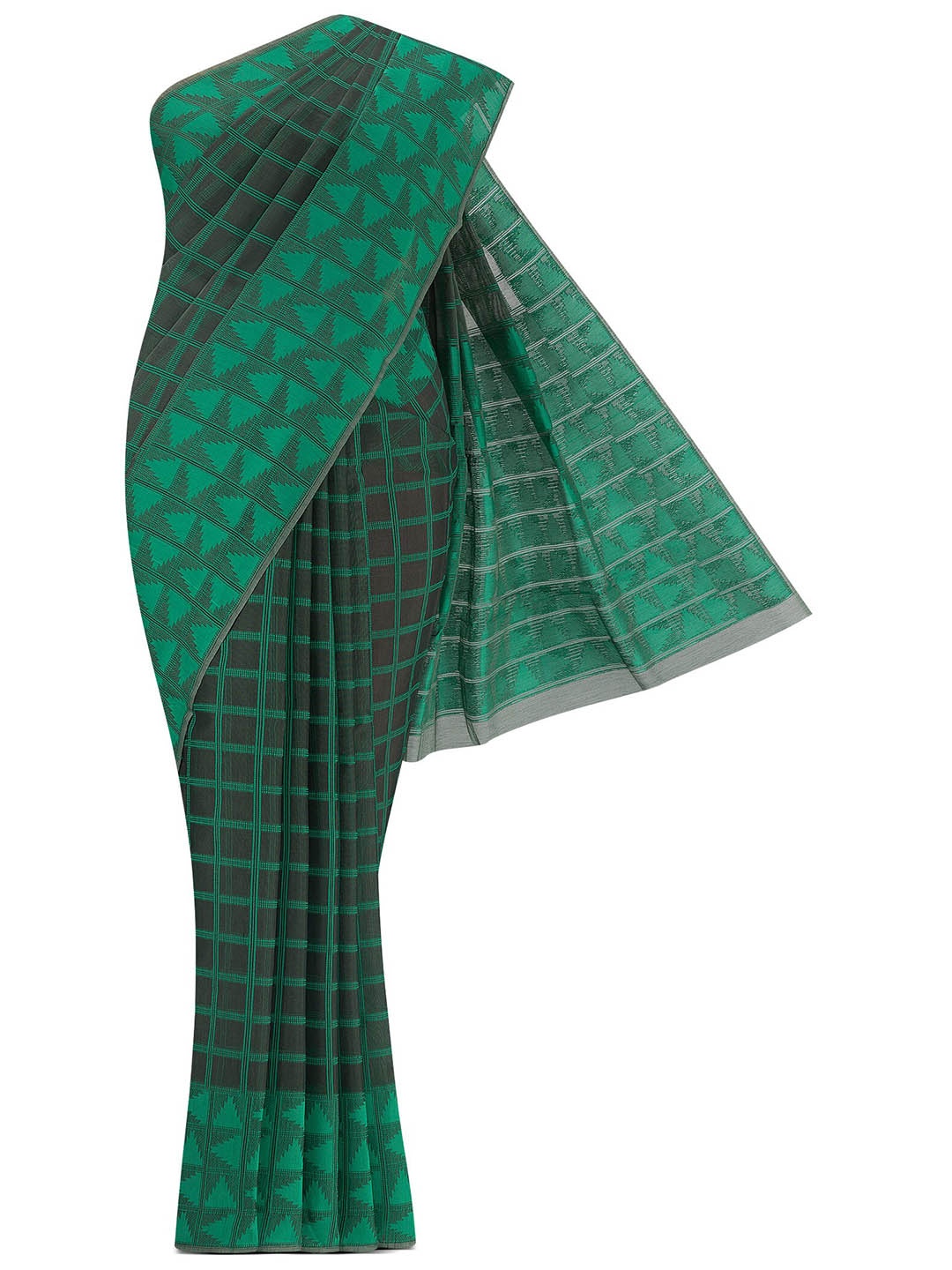 

Nalli Checked Silk Cotton Saree, Green