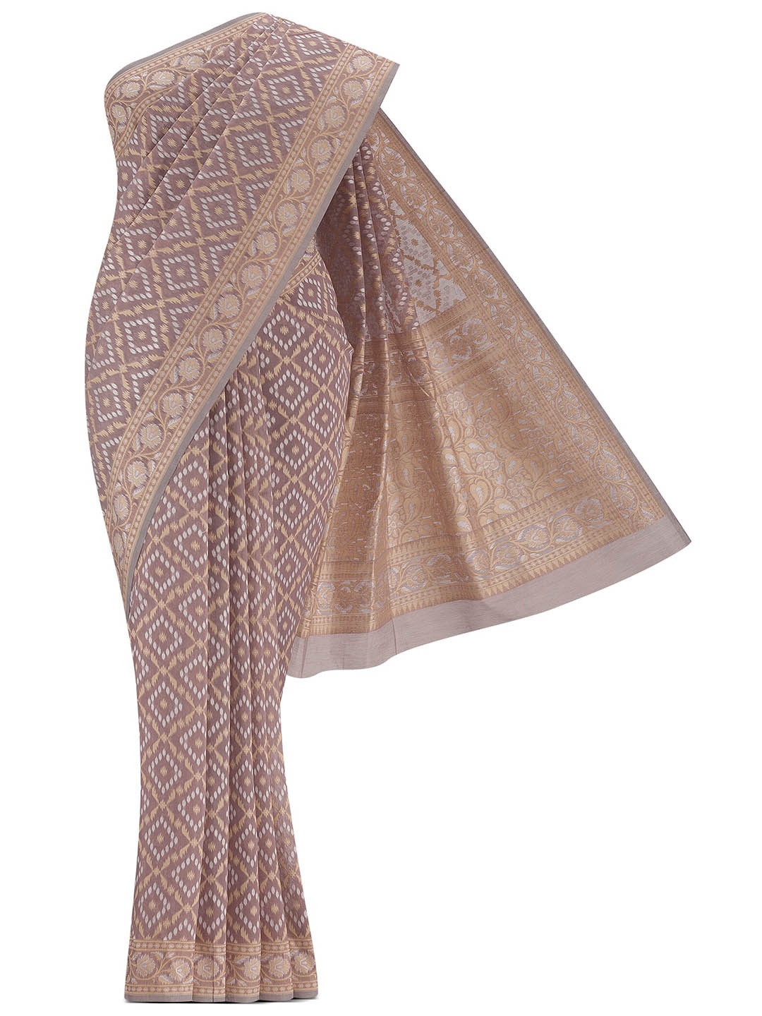 

Nalli Floral Woven Design Zari Silk Cotton Saree, Mauve