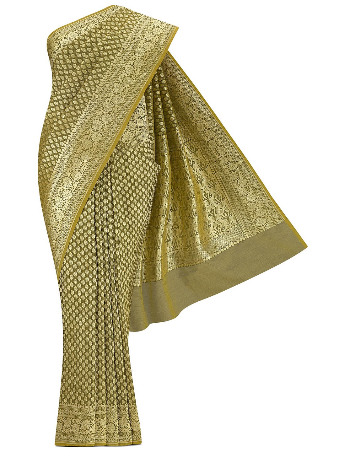 

Nalli Ethnic Motifs Woven Design Zari Banarasi Saree, Green