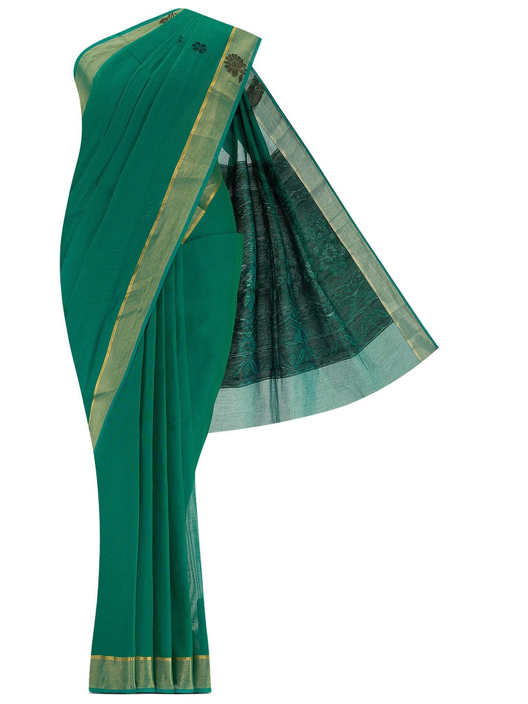 

Nalli Floral Woven Design Zari Pure Cotton Kanjeevaram Saree, Green