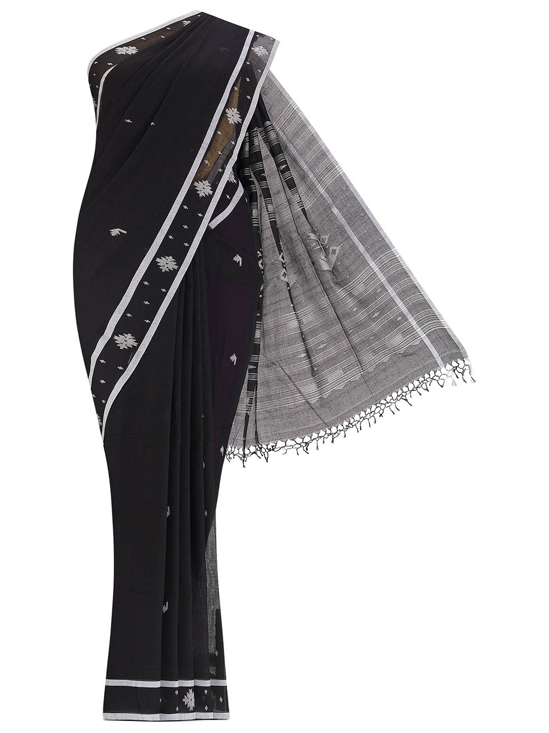 

Nalli Ethnic Motifs Woven Design Pure Cotton Taant Saree, Black