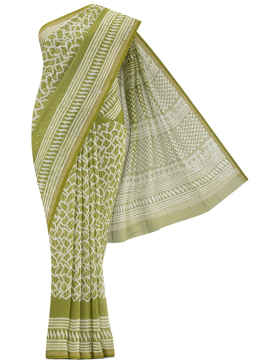 

Nalli Ethnic Motifs Printed Silk Cotton Maheshwari Saree, Green