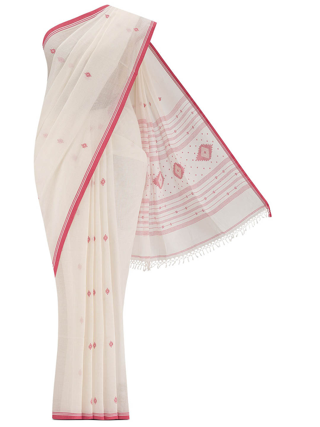

Nalli Floral Woven Design Pure Cotton Taant Saree, Off white