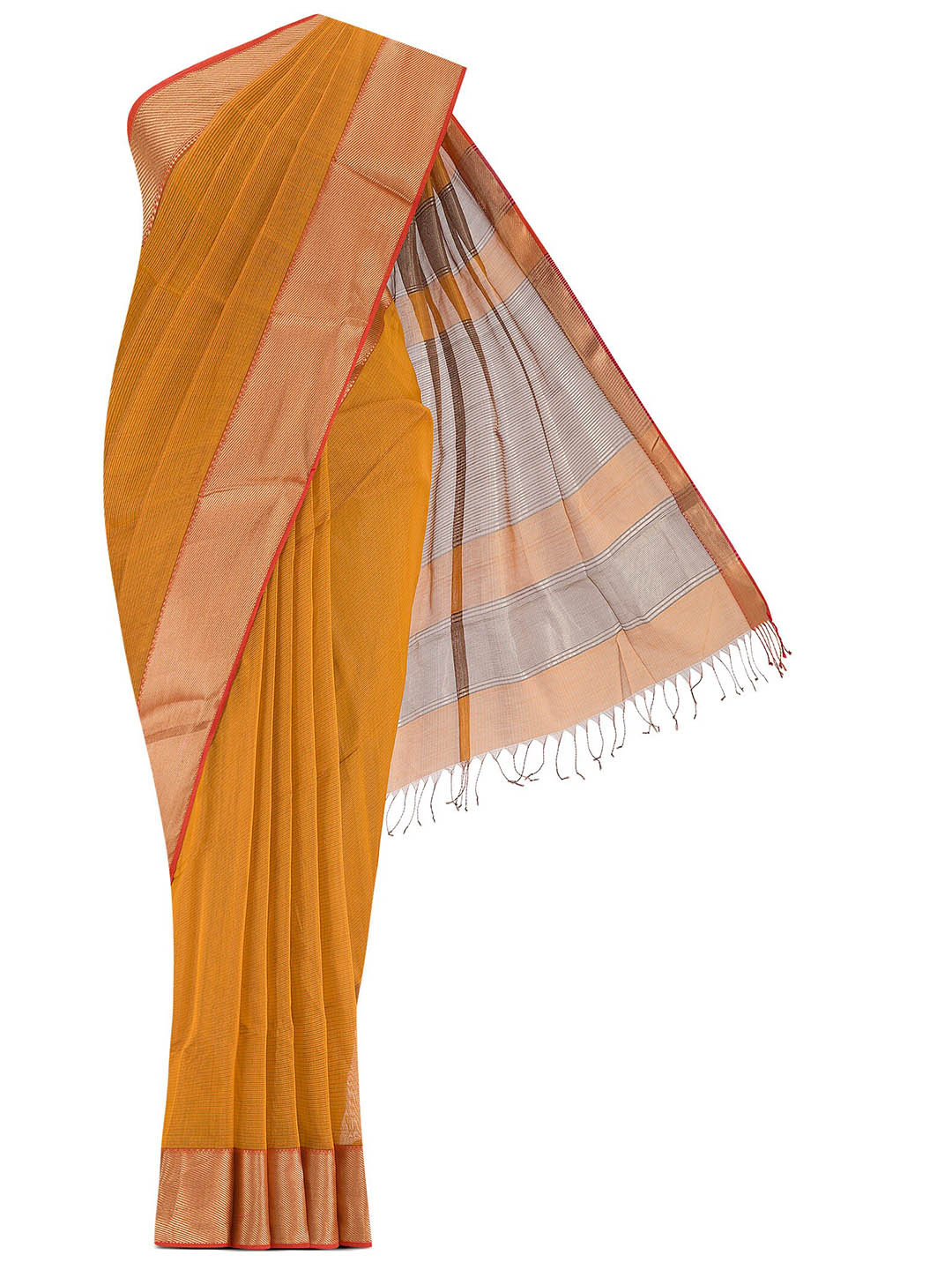 

Nalli Striped Zari Silk Cotton Maheshwari Saree, Yellow