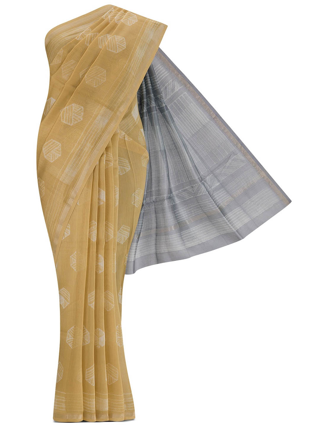 

Nalli Abstract Woven Design Silk Cotton Zari Saree, Beige