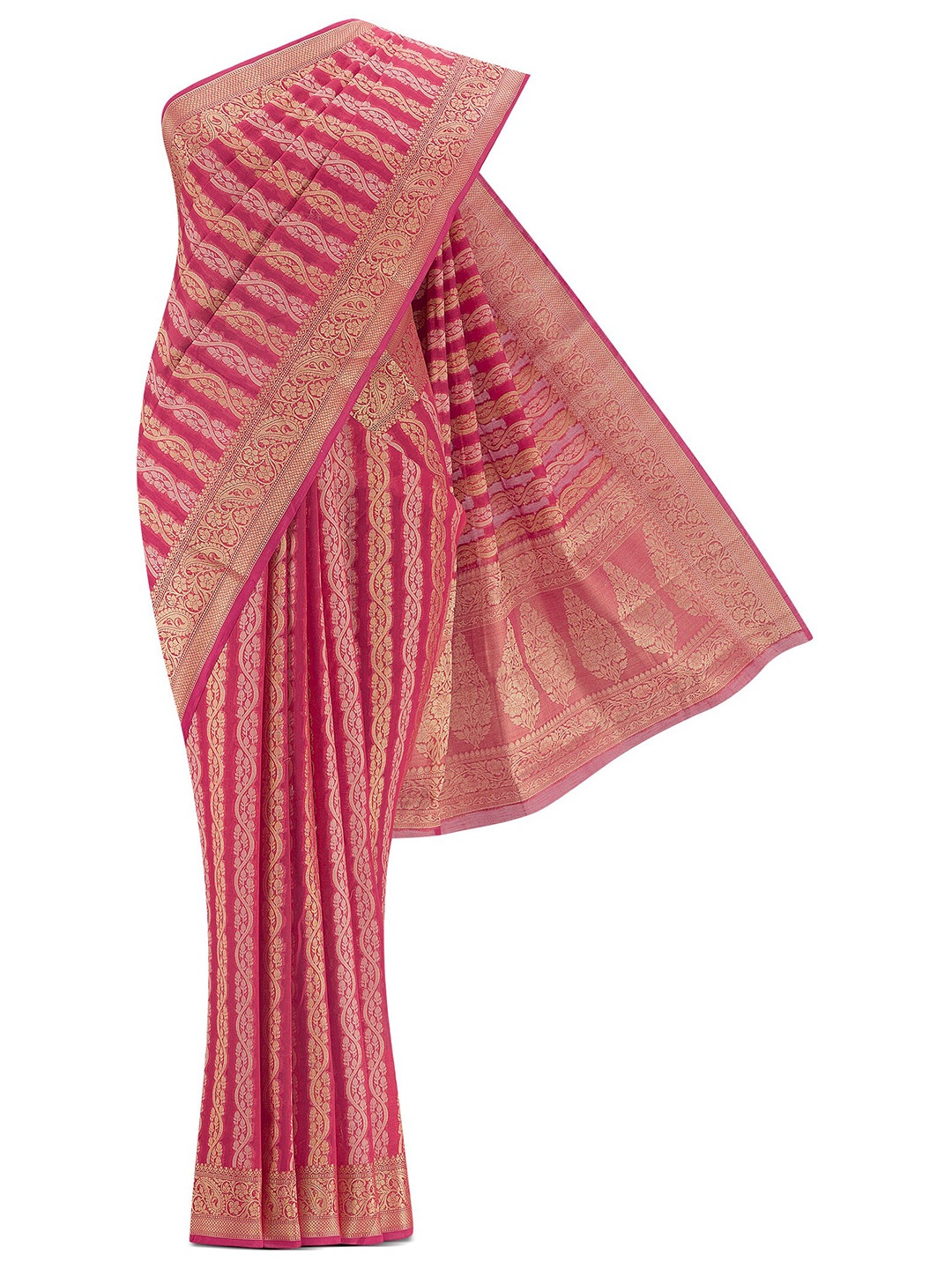 

Nalli Floral Printed Woven Design Zari Silk Cotton Banarasi Saree, Red