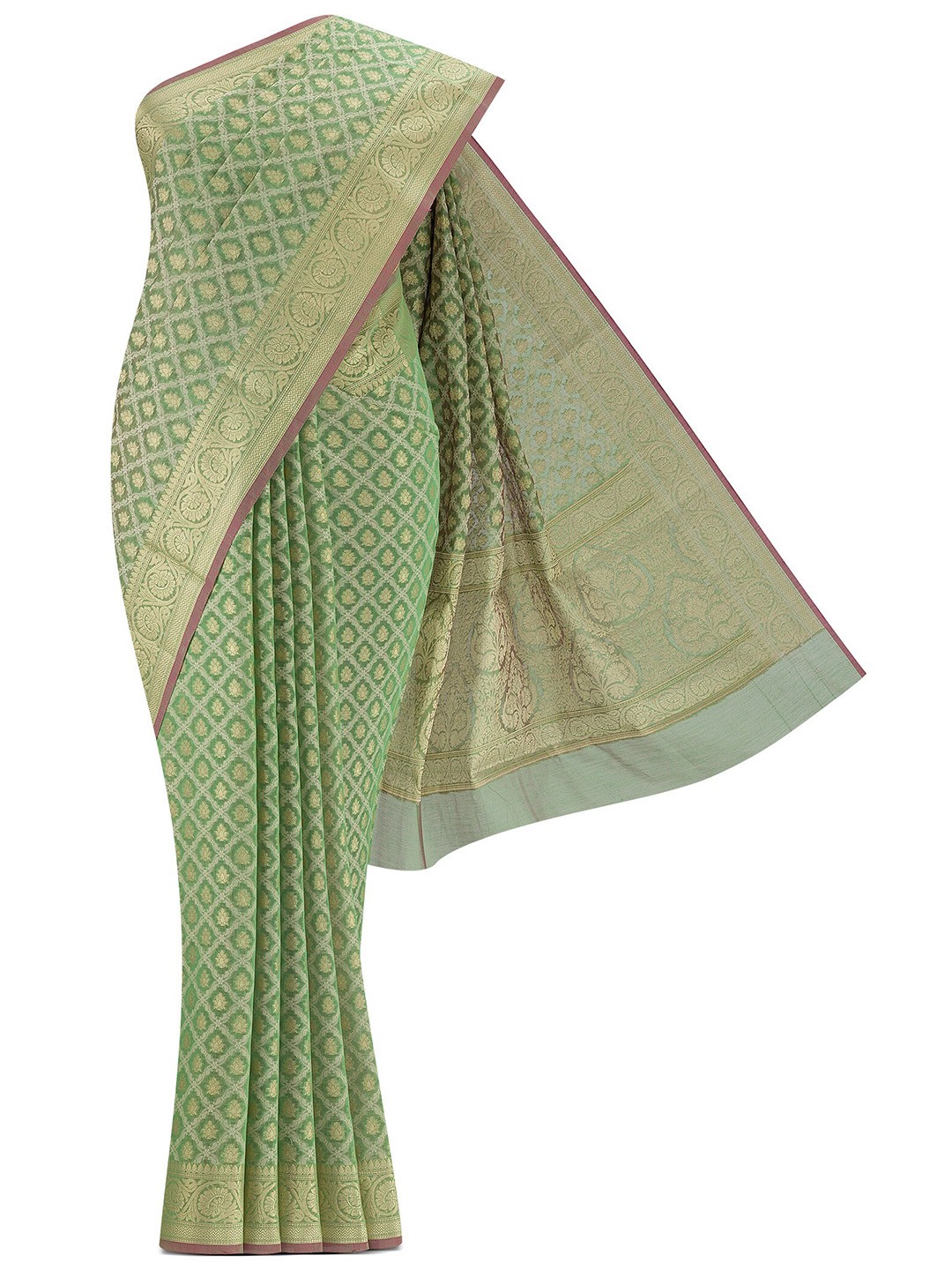 

Nalli Ethnic Motifs Woven Design Zari Silk Cotton Banarasi Saree, Green