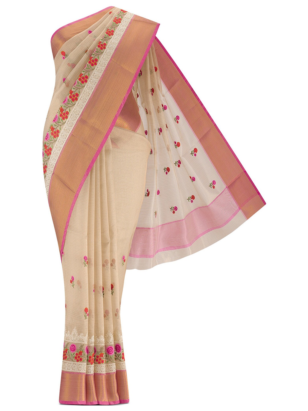 

Nalli Floral Embroidered Zari Saree, Gold