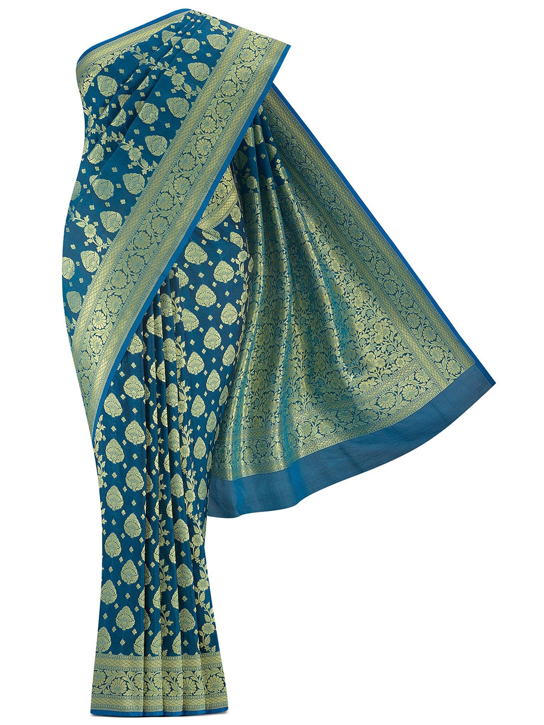 

Nalli Floral Woven Design Zari Banarasi Saree, Blue