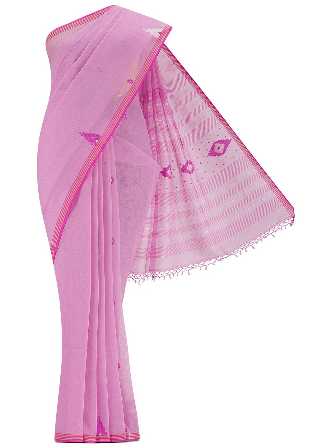 

Nalli Striped Pure Cotton Taant Saree, Pink