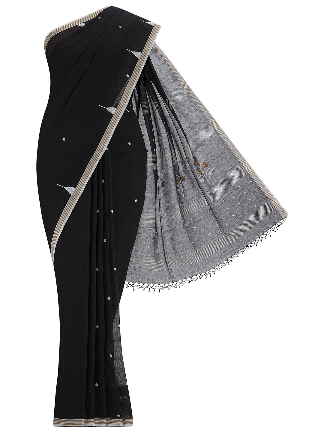 

Nalli Woven Design Pure Cotton Taant Saree, Black
