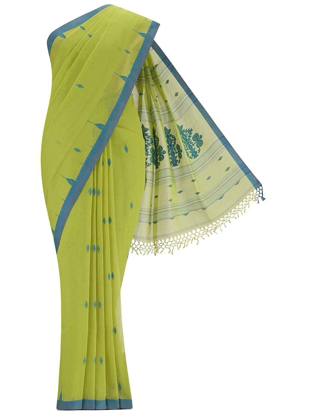 

Nalli Ethnic Motifs Woven Design Pure Cotton Taant Saree, Green